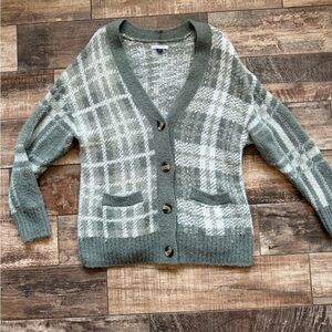 LIKE NEW AMERICAN EAGLE WOOL GREEN PLAID CARDIGAN SIZE SMALL